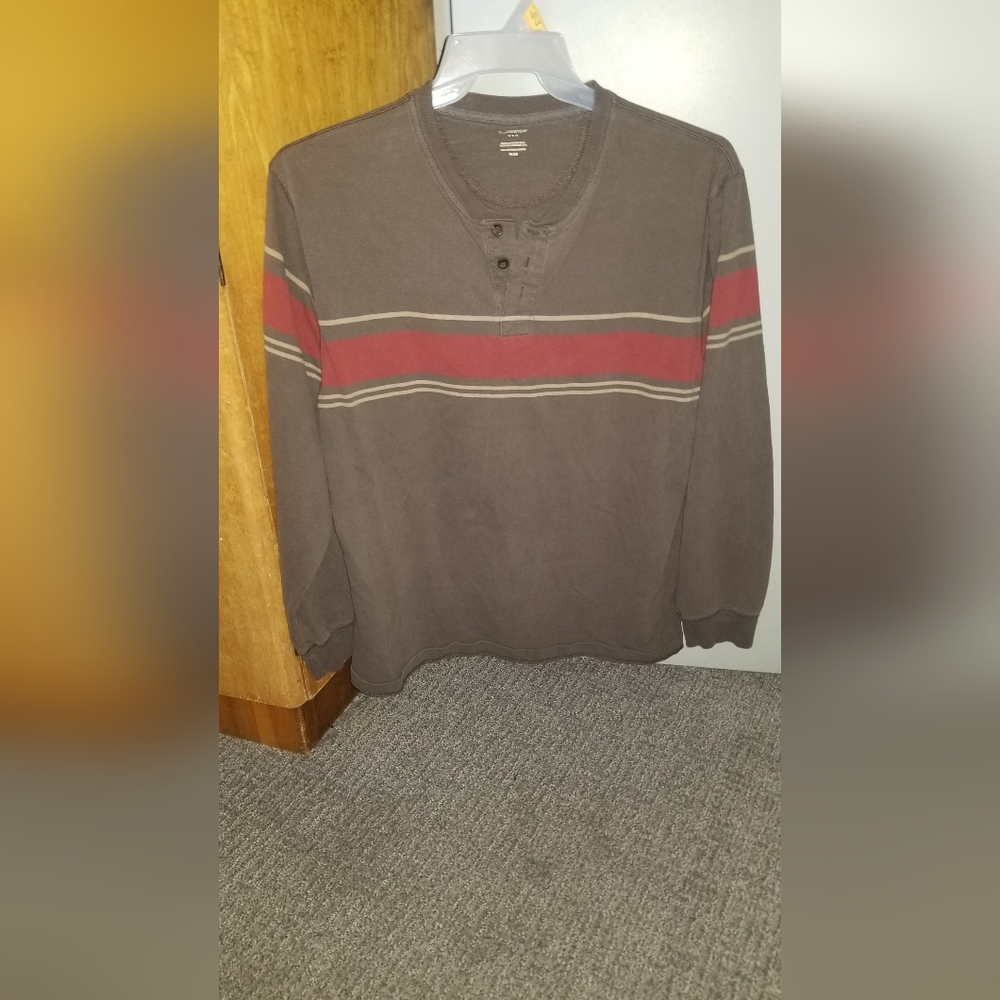 Covington XL brown/stripe long sleeve cotton shirt 3 button collar
